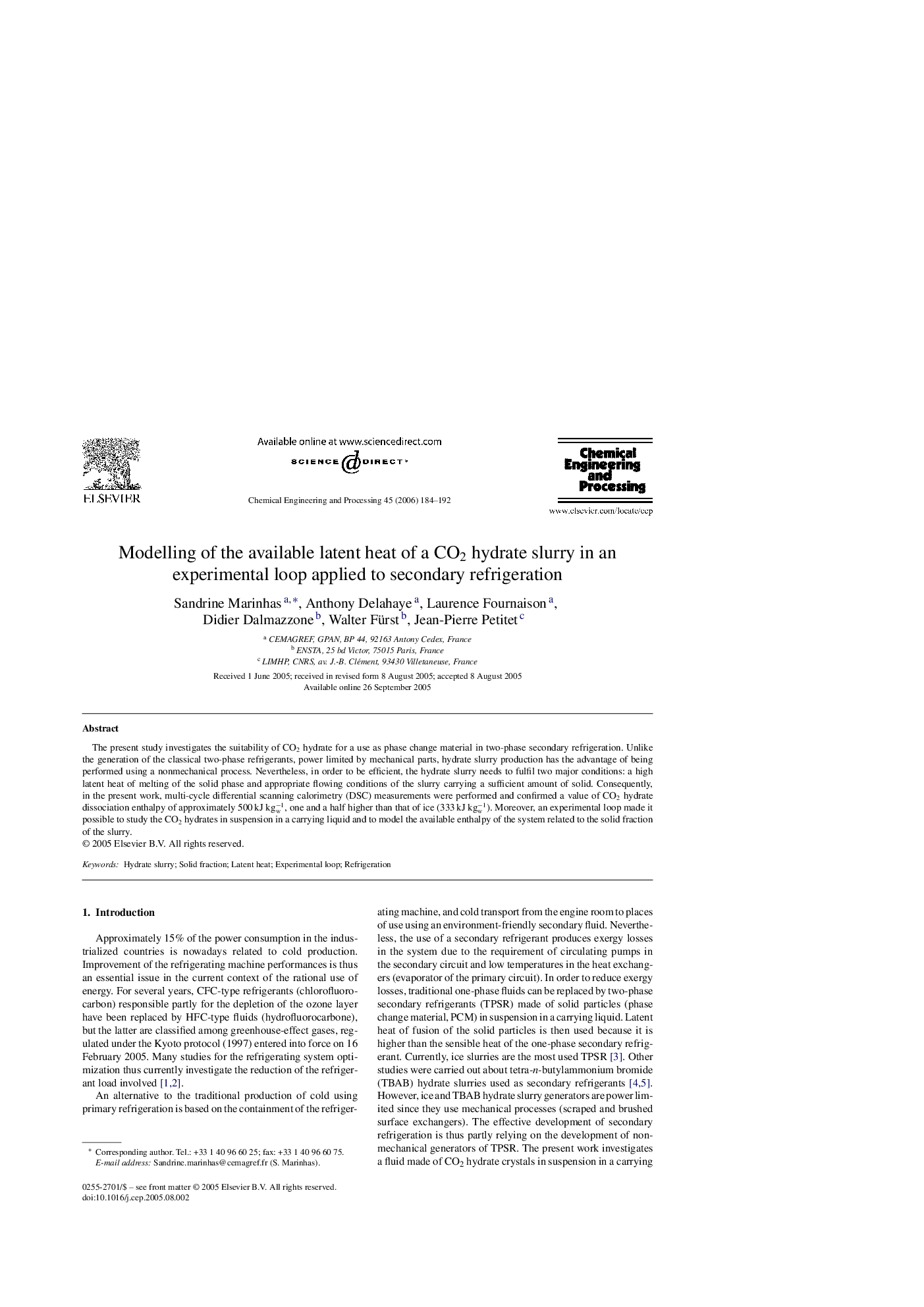 Modelling of the available latent heat of a CO2 hydrate slurry in an experimental loop applied to secondary refrigeration