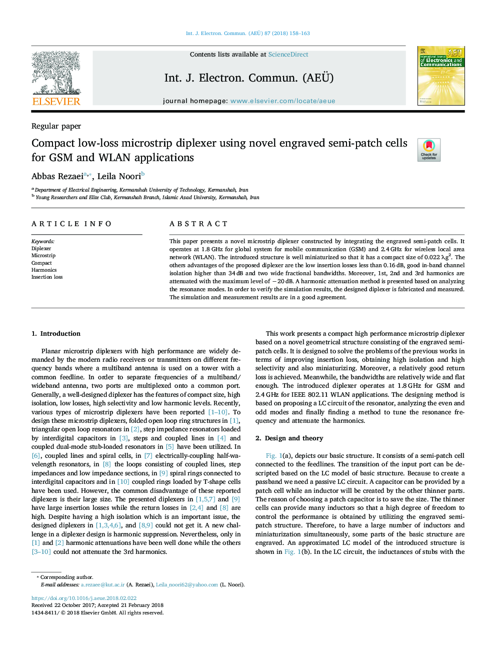 Compact low-loss microstrip diplexer using novel engraved semi-patch cells for GSM and WLAN applications