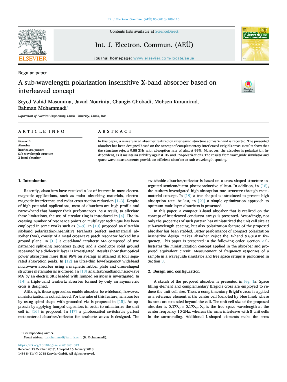 A sub-wavelength polarization insensitive X-band absorber based on interleaved concept