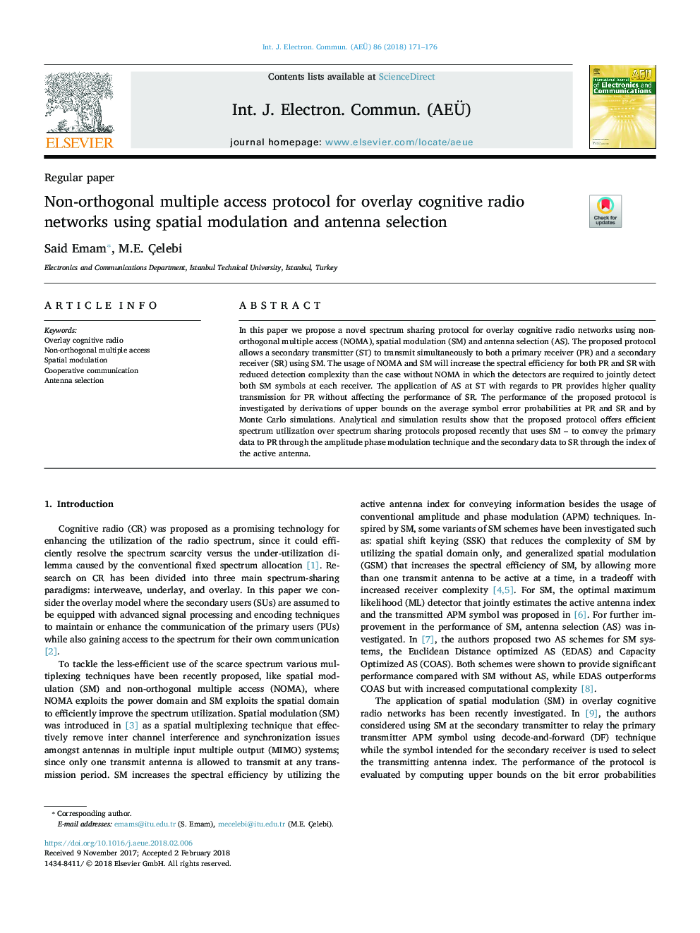 Non-orthogonal multiple access protocol for overlay cognitive radio networks using spatial modulation and antenna selection