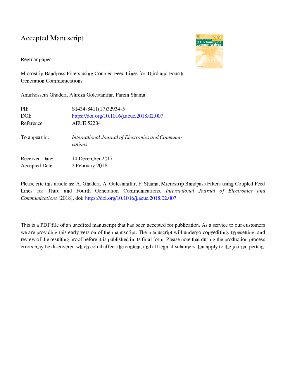 Microstrip bandpass filters using coupled feed lines for third and fourth generation communications