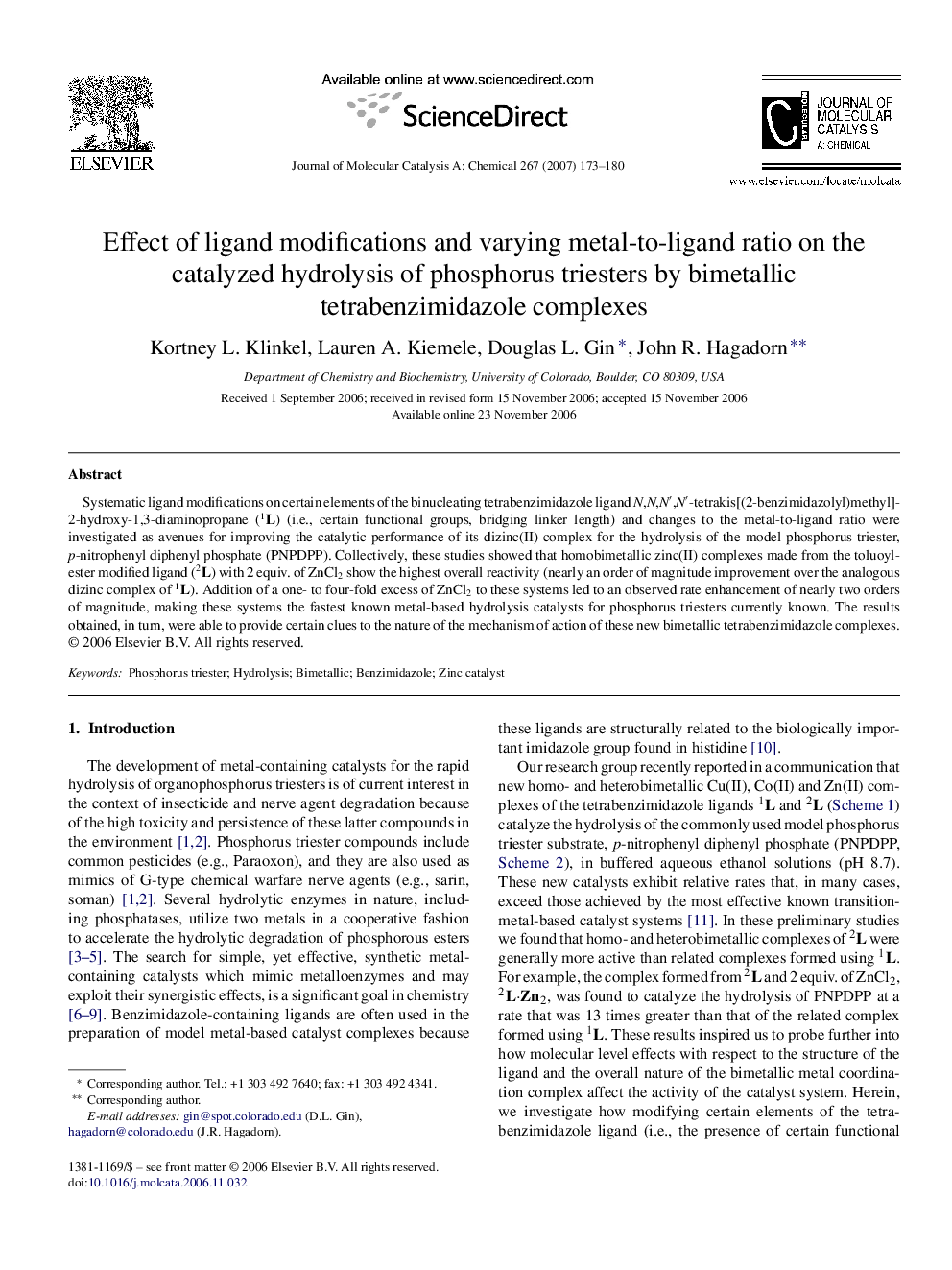 Effect of ligand modifications and varying metal-to-ligand ratio on the catalyzed hydrolysis of phosphorus triesters by bimetallic tetrabenzimidazole complexes