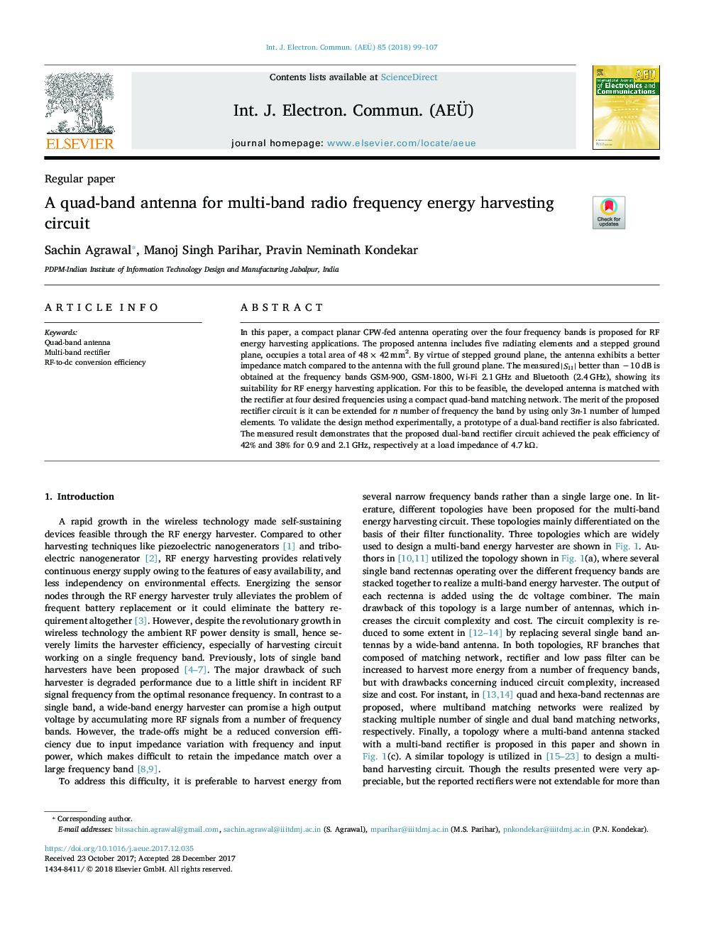 A quad-band antenna for multi-band radio frequency energy harvesting circuit