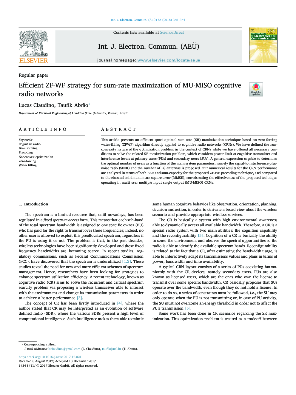 Efficient ZF-WF strategy for sum-rate maximization of MU-MISO cognitive radio networks