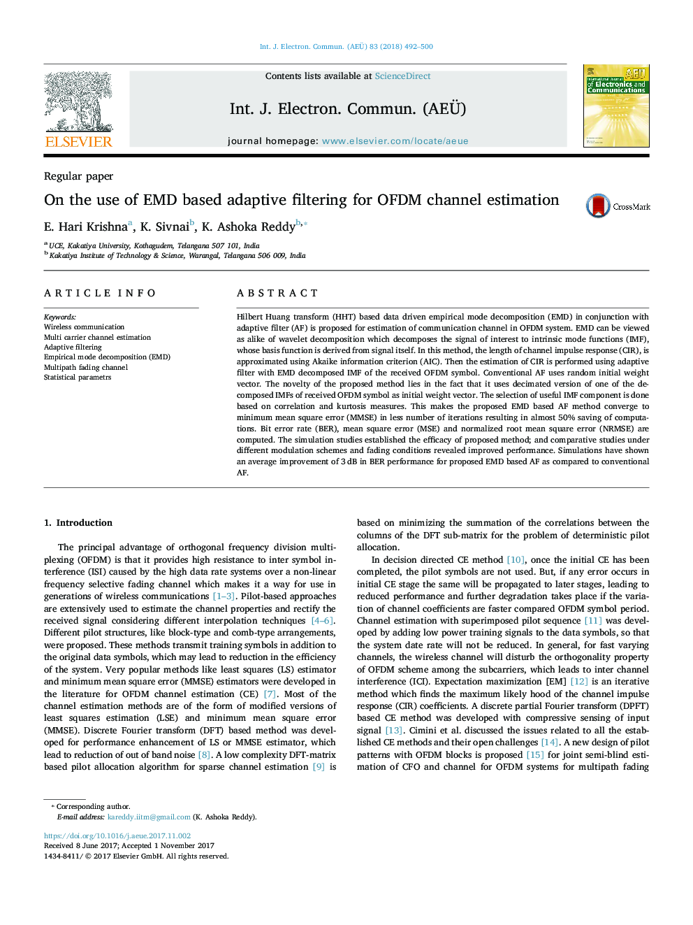 On the use of EMD based adaptive filtering for OFDM channel estimation