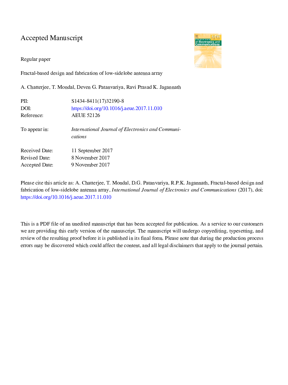 Fractal-based design and fabrication of low-sidelobe antenna array