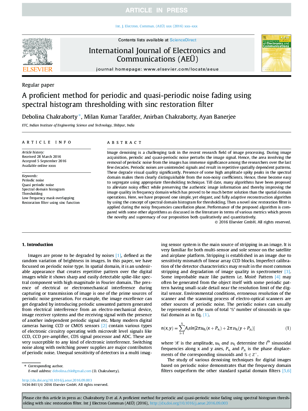 A proficient method for periodic and quasi-periodic noise fading using spectral histogram thresholding with sinc restoration filter