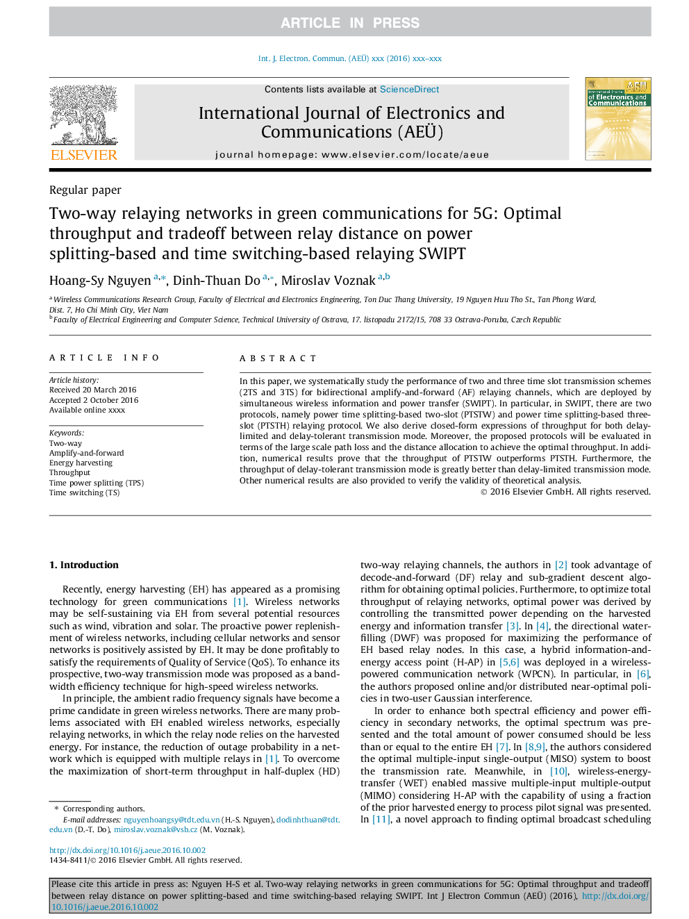 Two-way relaying networks in green communications for 5G: Optimal throughput and tradeoff between relay distance on power splitting-based and time switching-based relaying SWIPT