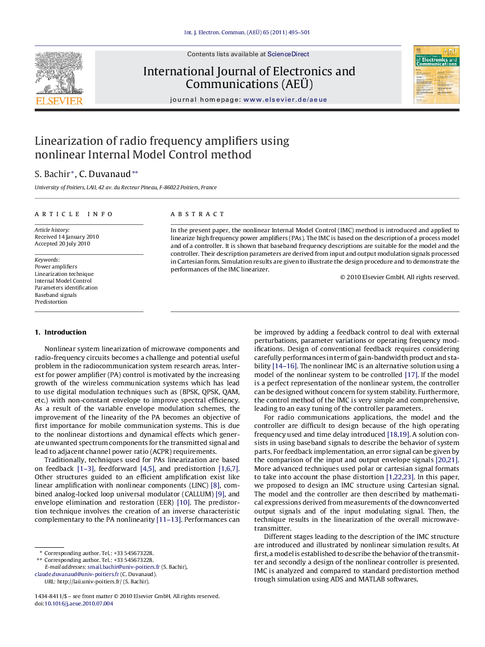 Linearization of radio frequency amplifiers using nonlinear Internal Model Control method