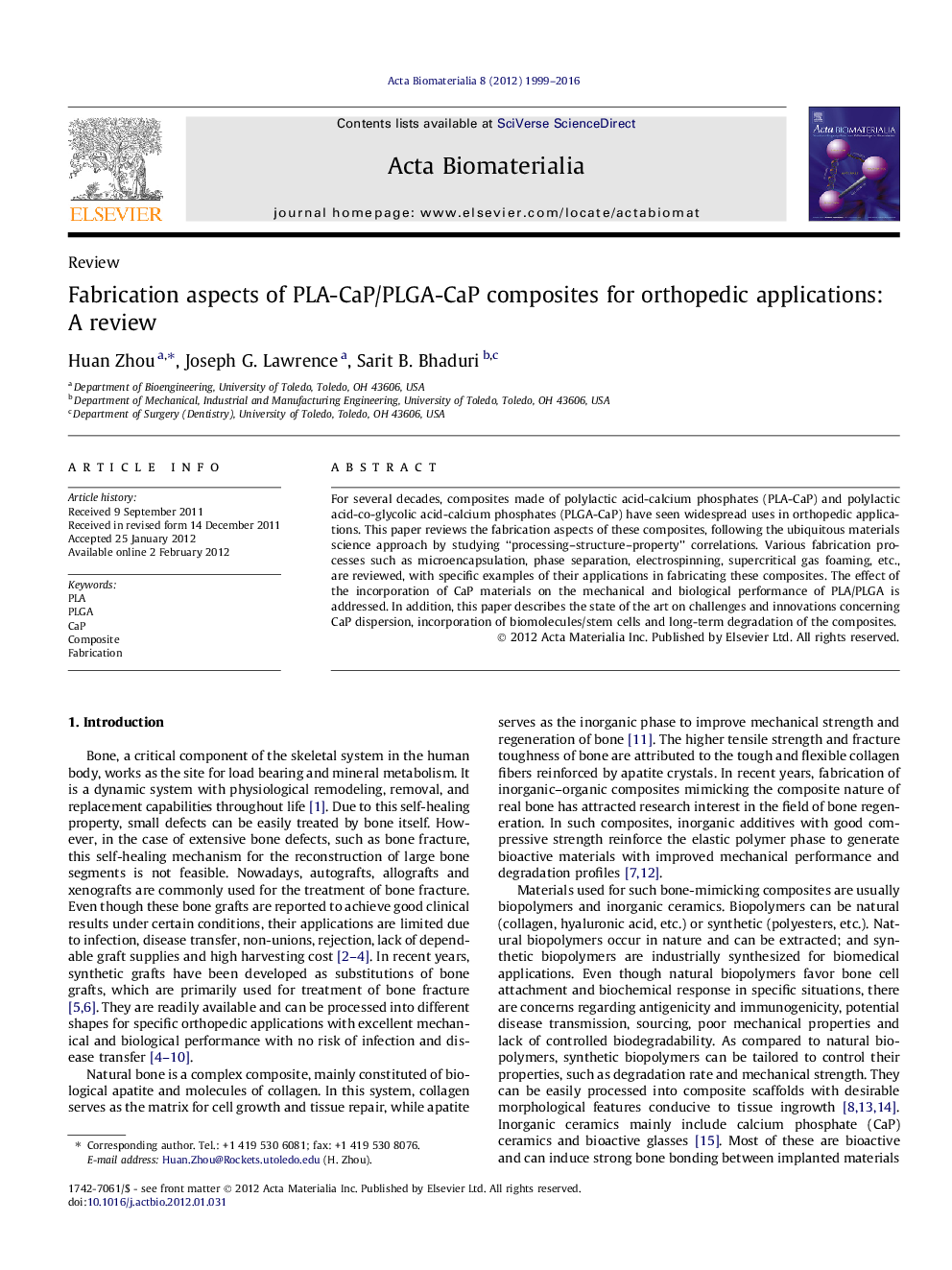 Fabrication aspects of PLA-CaP/PLGA-CaP composites for orthopedic applications: A review