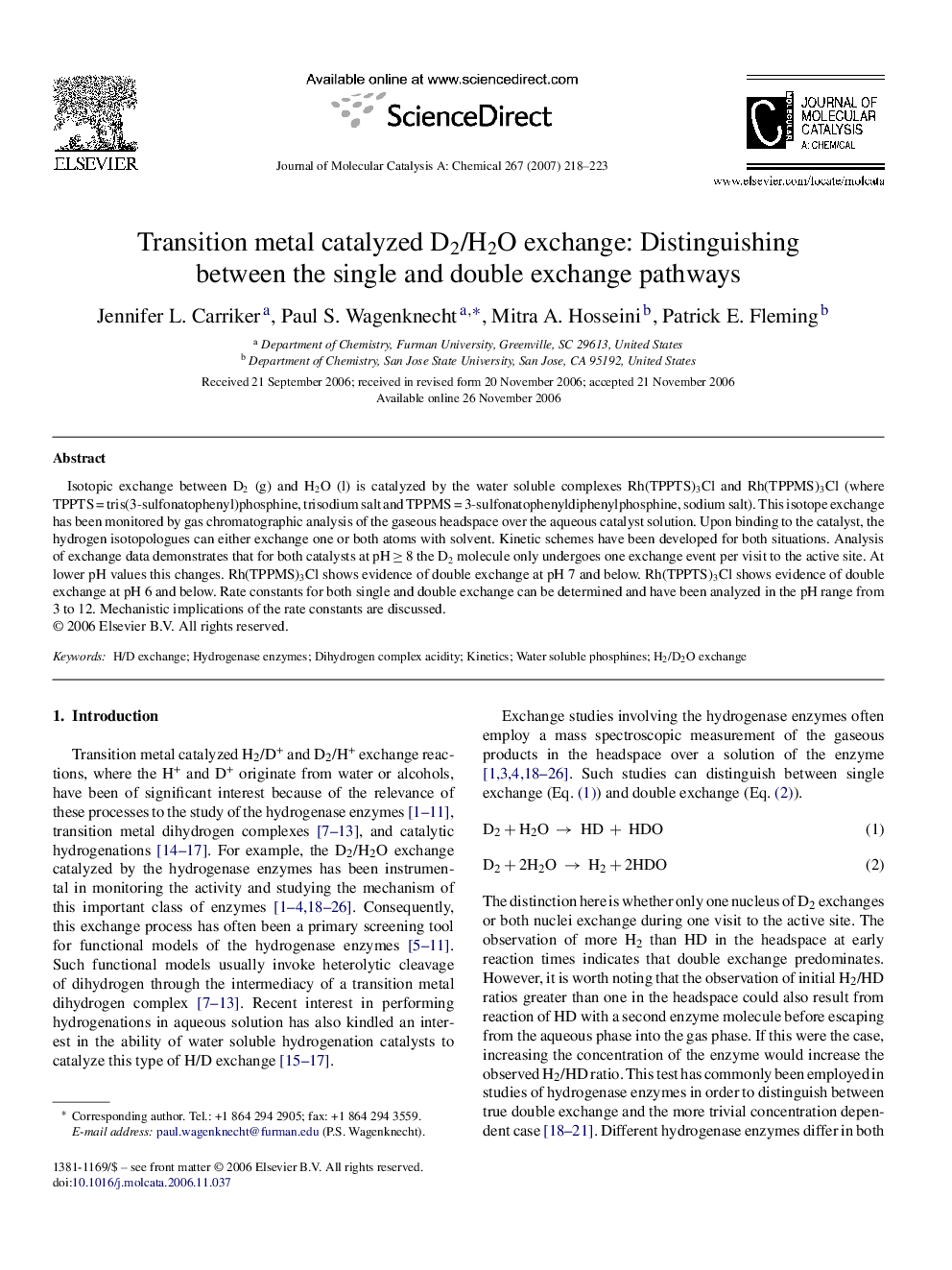 Transition metal catalyzed D2/H2O exchange: Distinguishing between the single and double exchange pathways