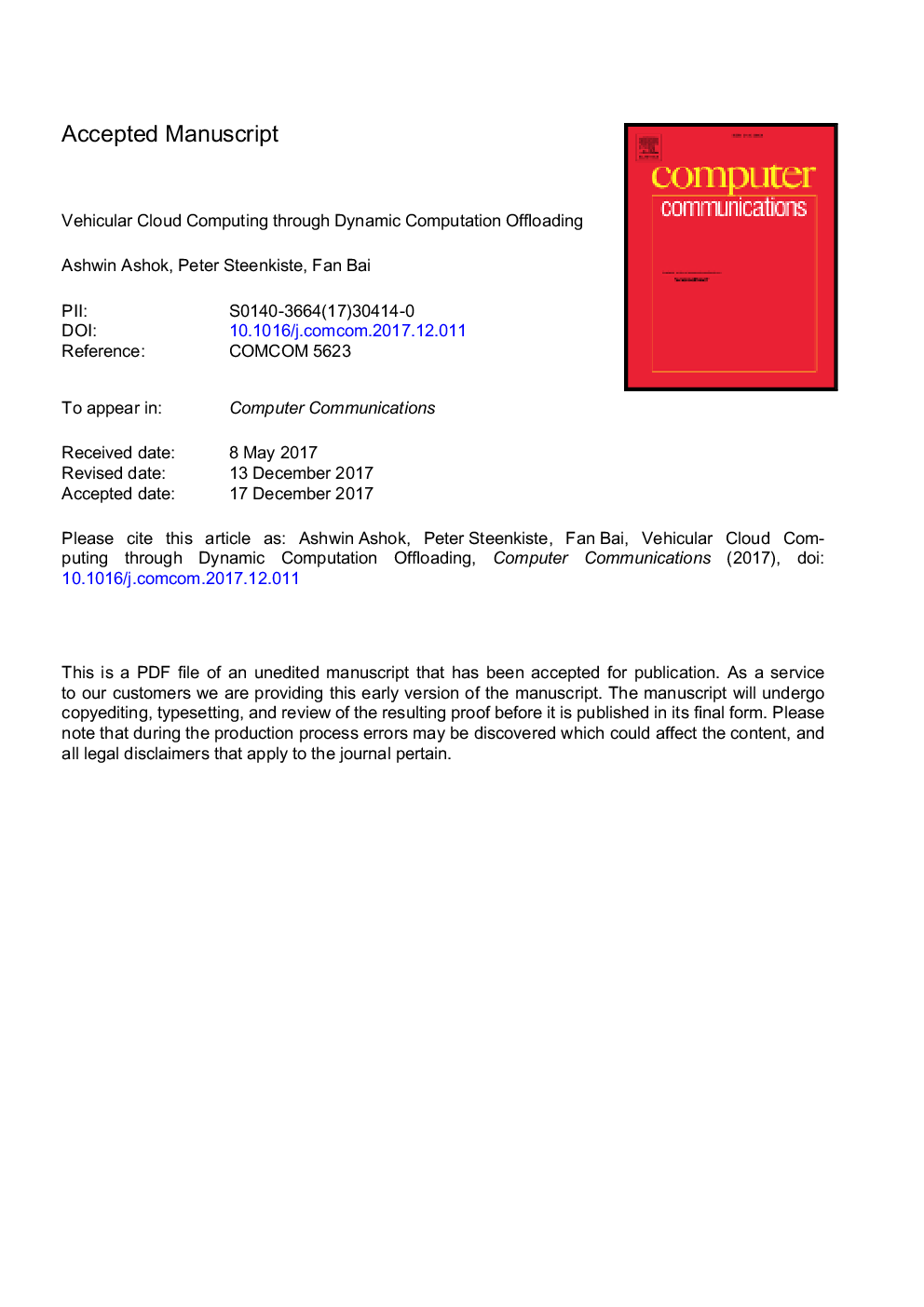 Vehicular Cloud Computing through Dynamic Computation Offloading