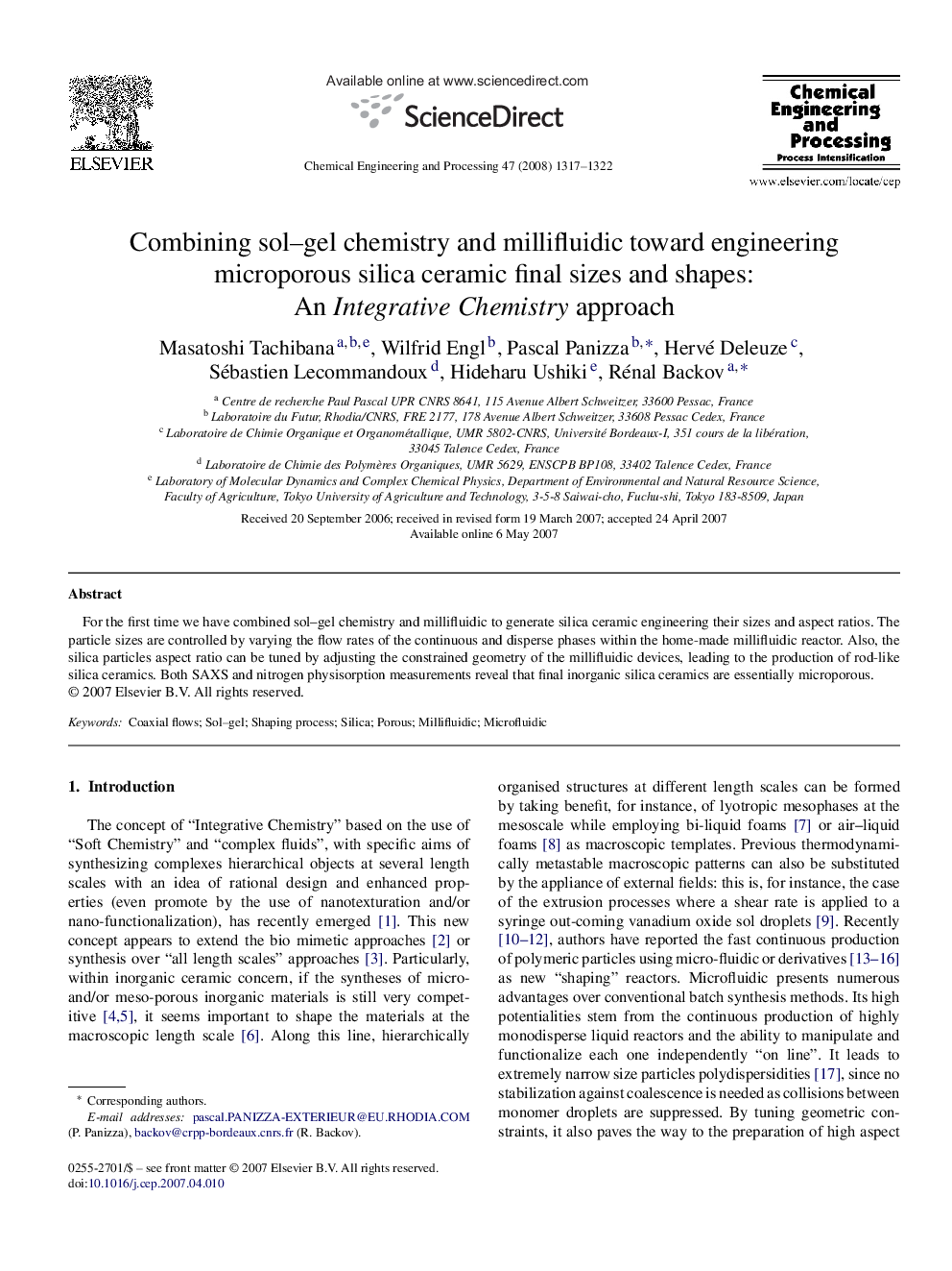 Combining sol–gel chemistry and millifluidic toward engineering microporous silica ceramic final sizes and shapes: An Integrative Chemistry approach