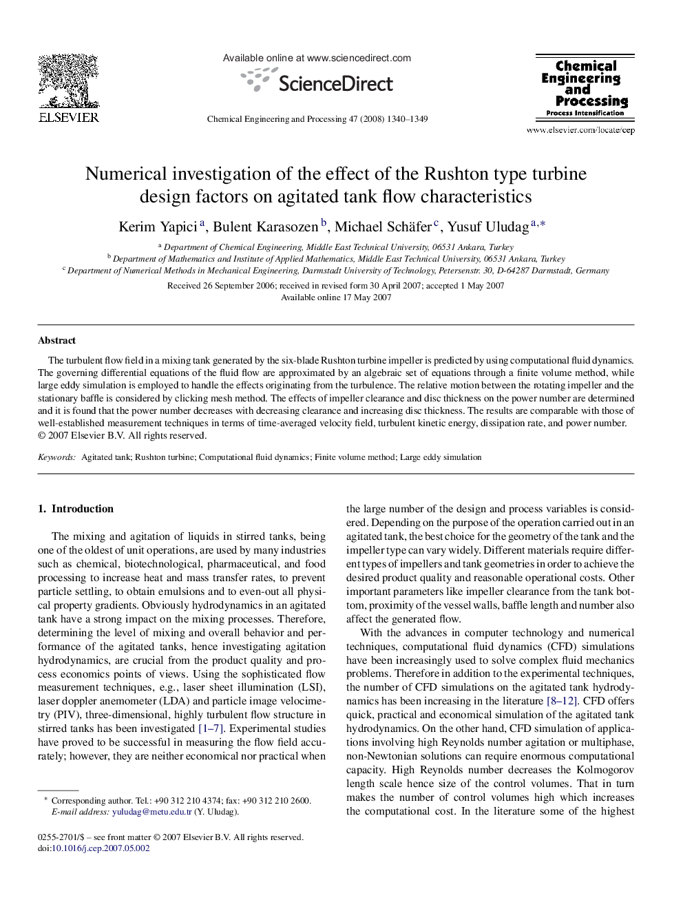 Numerical investigation of the effect of the Rushton type turbine design factors on agitated tank flow characteristics