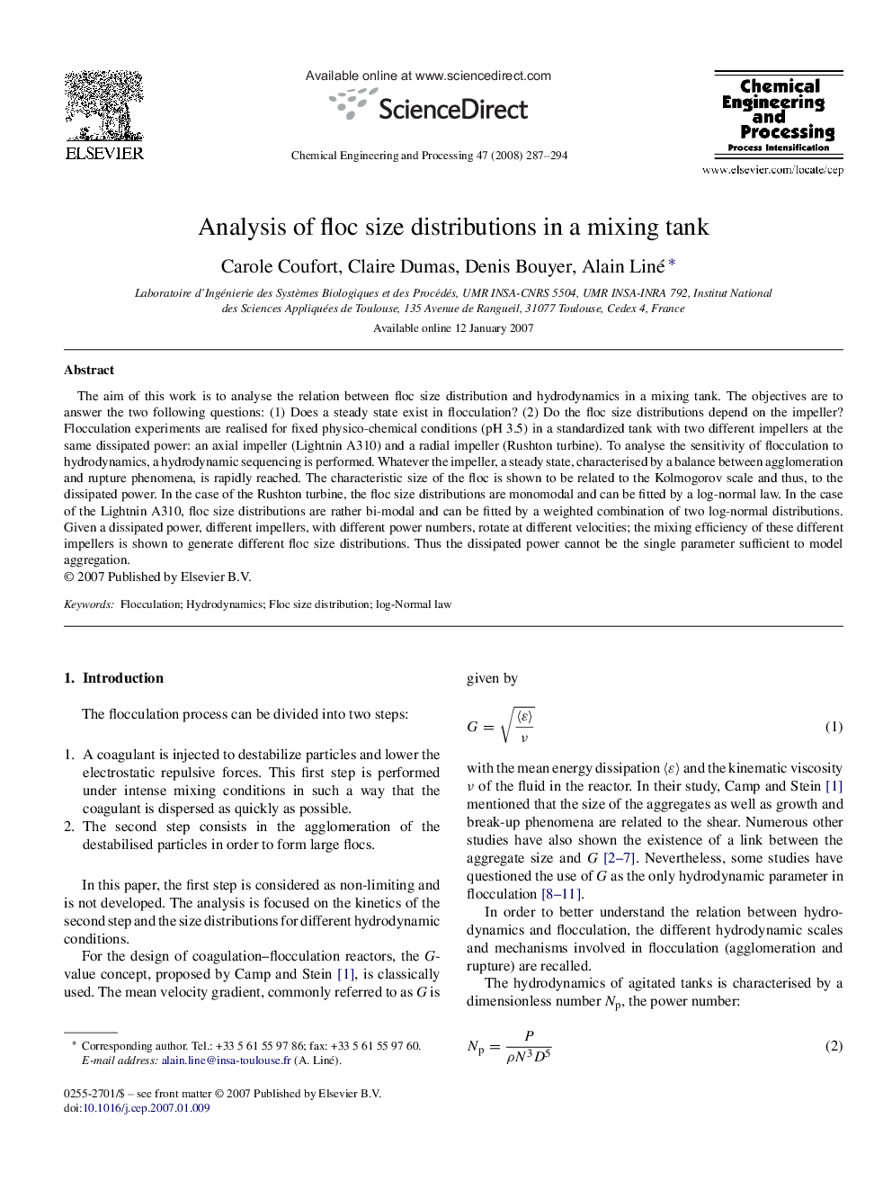 Analysis of floc size distributions in a mixing tank