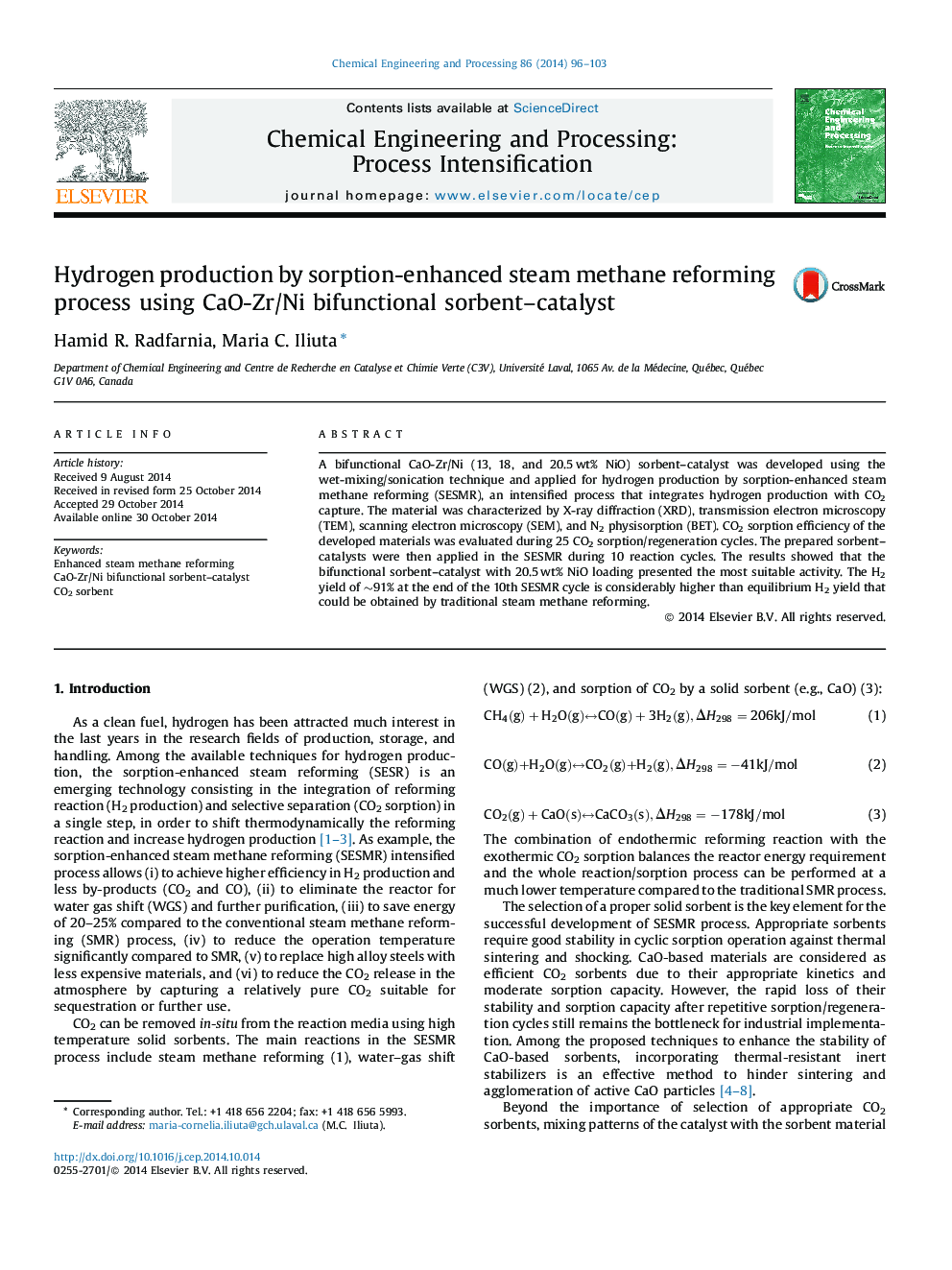 Hydrogen production by sorption-enhanced steam methane reforming process using CaO-Zr/Ni bifunctional sorbent-catalyst