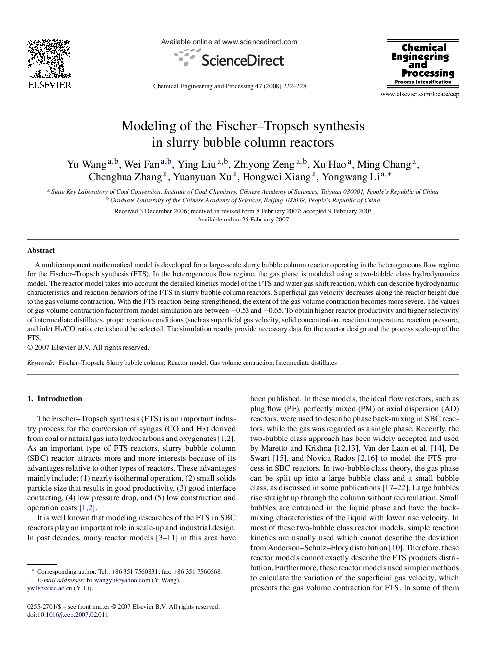 Modeling of the Fischer–Tropsch synthesis in slurry bubble column reactors