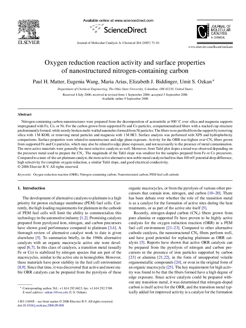 Oxygen reduction reaction activity and surface properties of nanostructured nitrogen-containing carbon