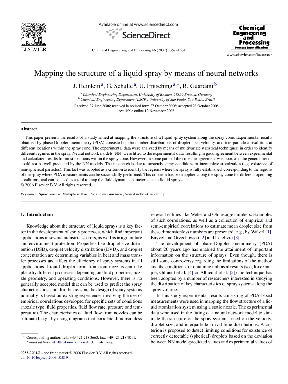 Mapping the structure of a liquid spray by means of neural networks