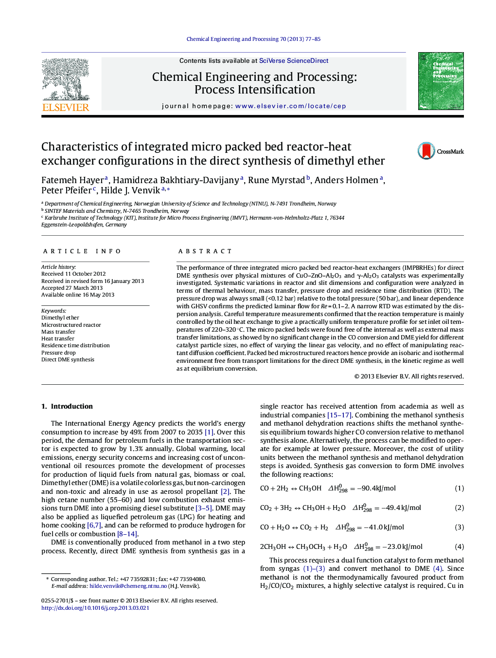 Characteristics of integrated micro packed bed reactor-heat exchanger configurations in the direct synthesis of dimethyl ether