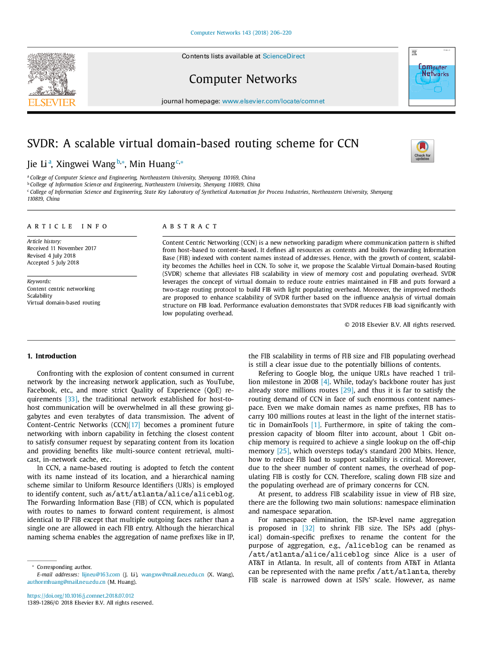 SVDR: A scalable virtual domain-based routing scheme for CCN