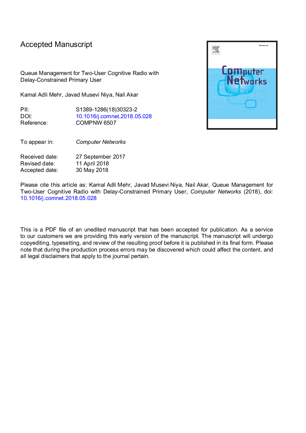 Queue management for two-user cognitive radio with delay-constrained primary user