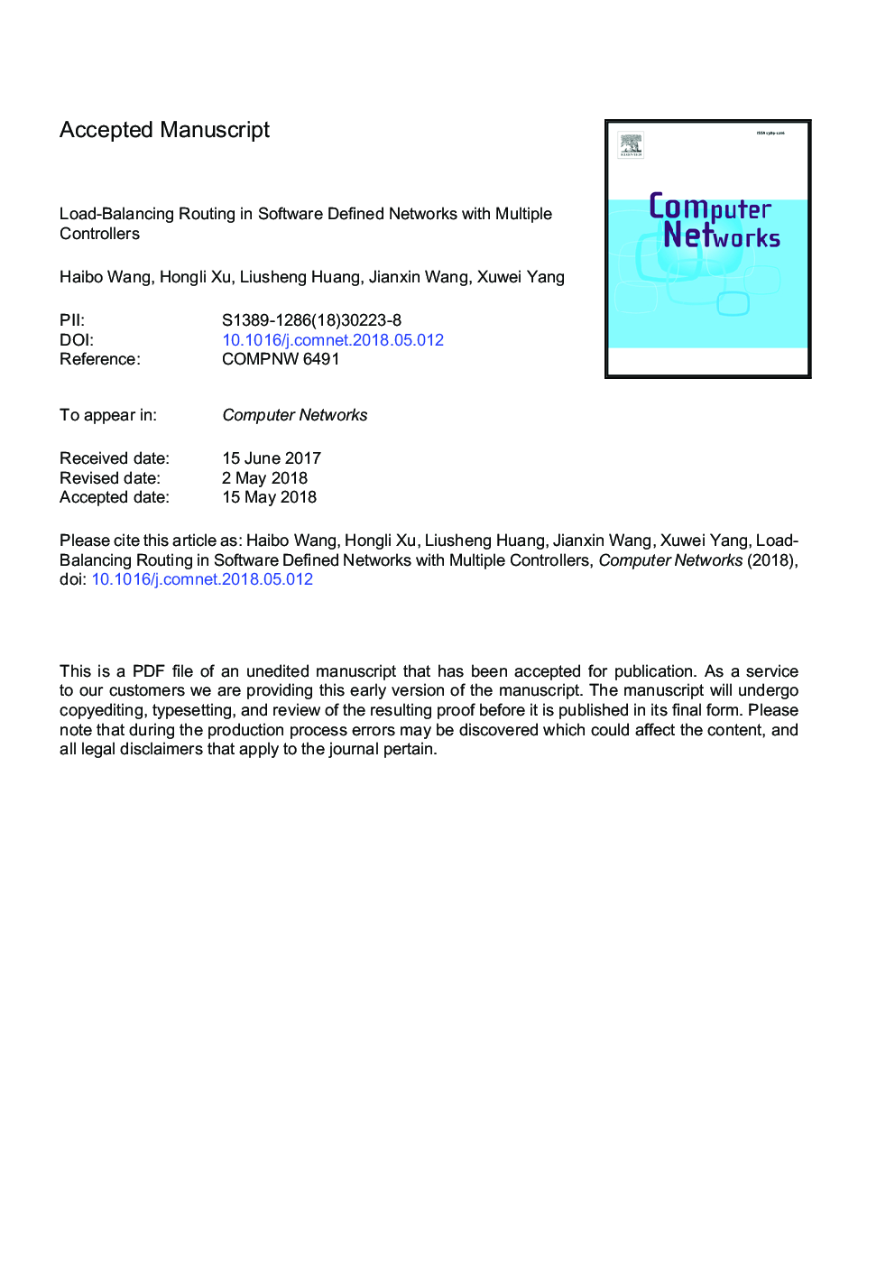 Load-balancing routing in software defined networks with multiple controllers