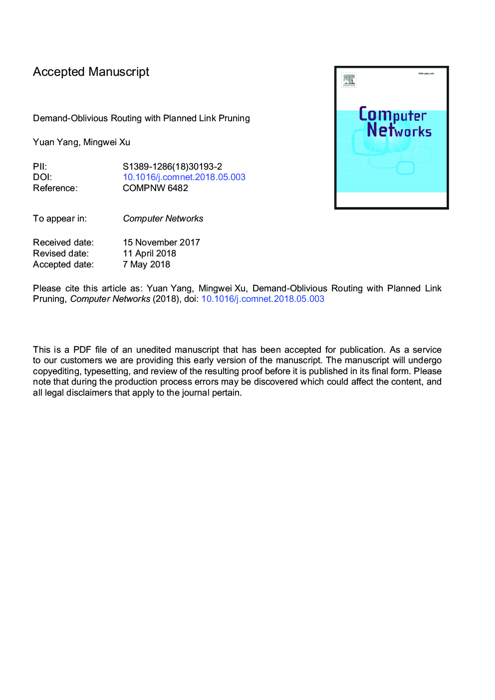 Demand-oblivious routing with planned link pruning