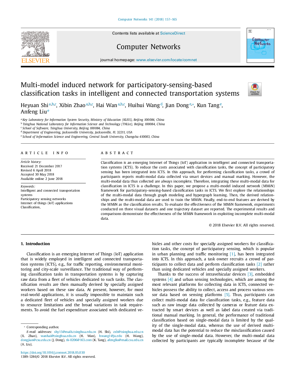 Multi-model induced network for participatory-sensing-based classification tasks in intelligent and connected transportation systems