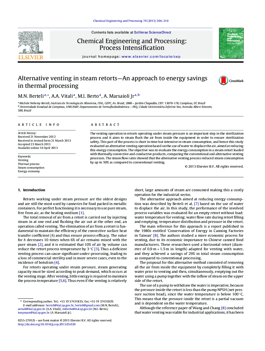 Alternative venting in steam retorts—An approach to energy savings in thermal processing