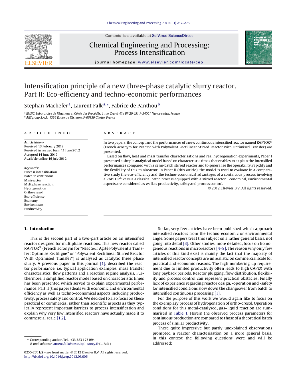 Intensification principle of a new three-phase catalytic slurry reactor. Part II: Eco-efficiency and techno-economic performances