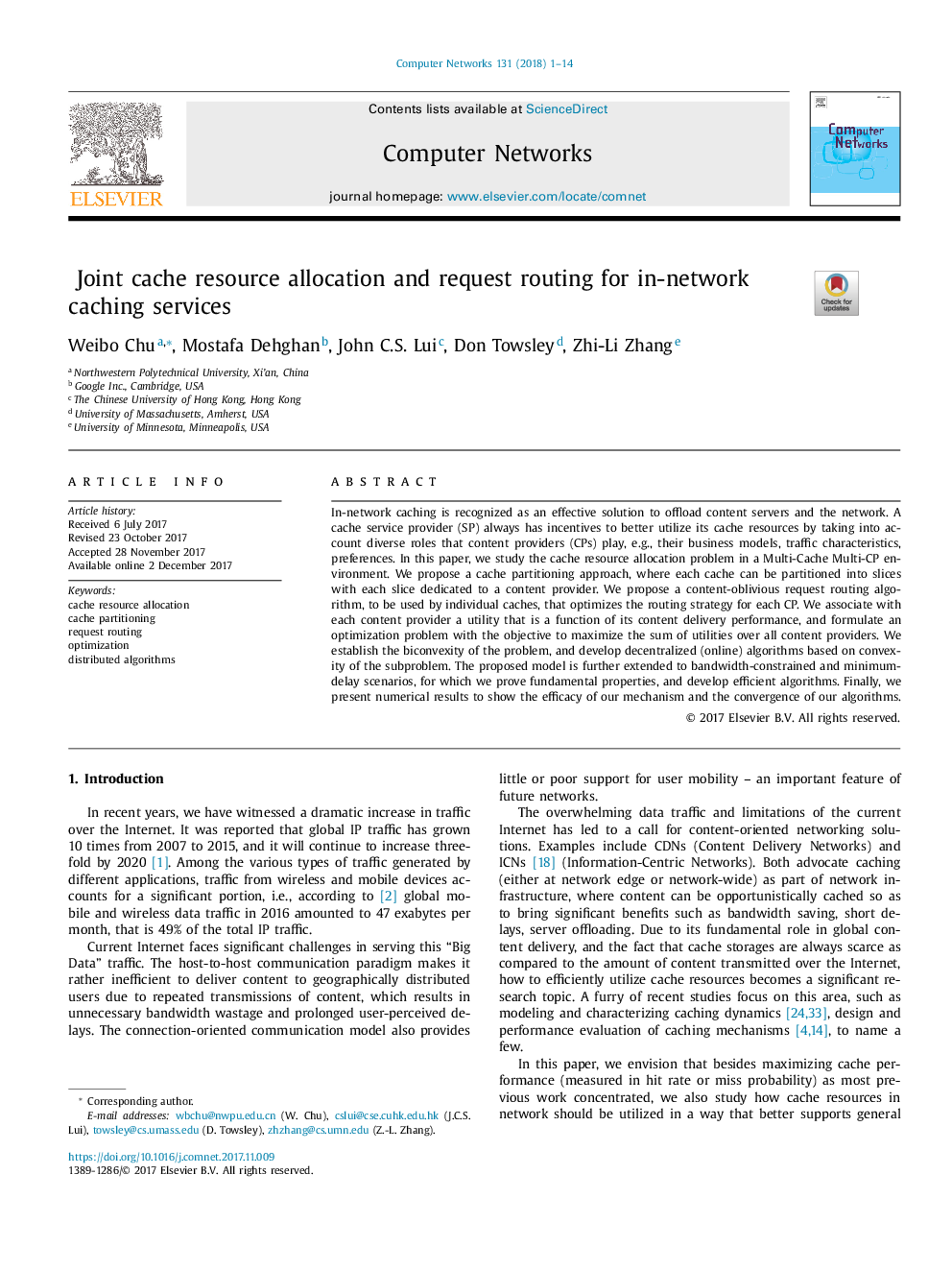 
Joint cache resource allocation and request routing for in-network caching services