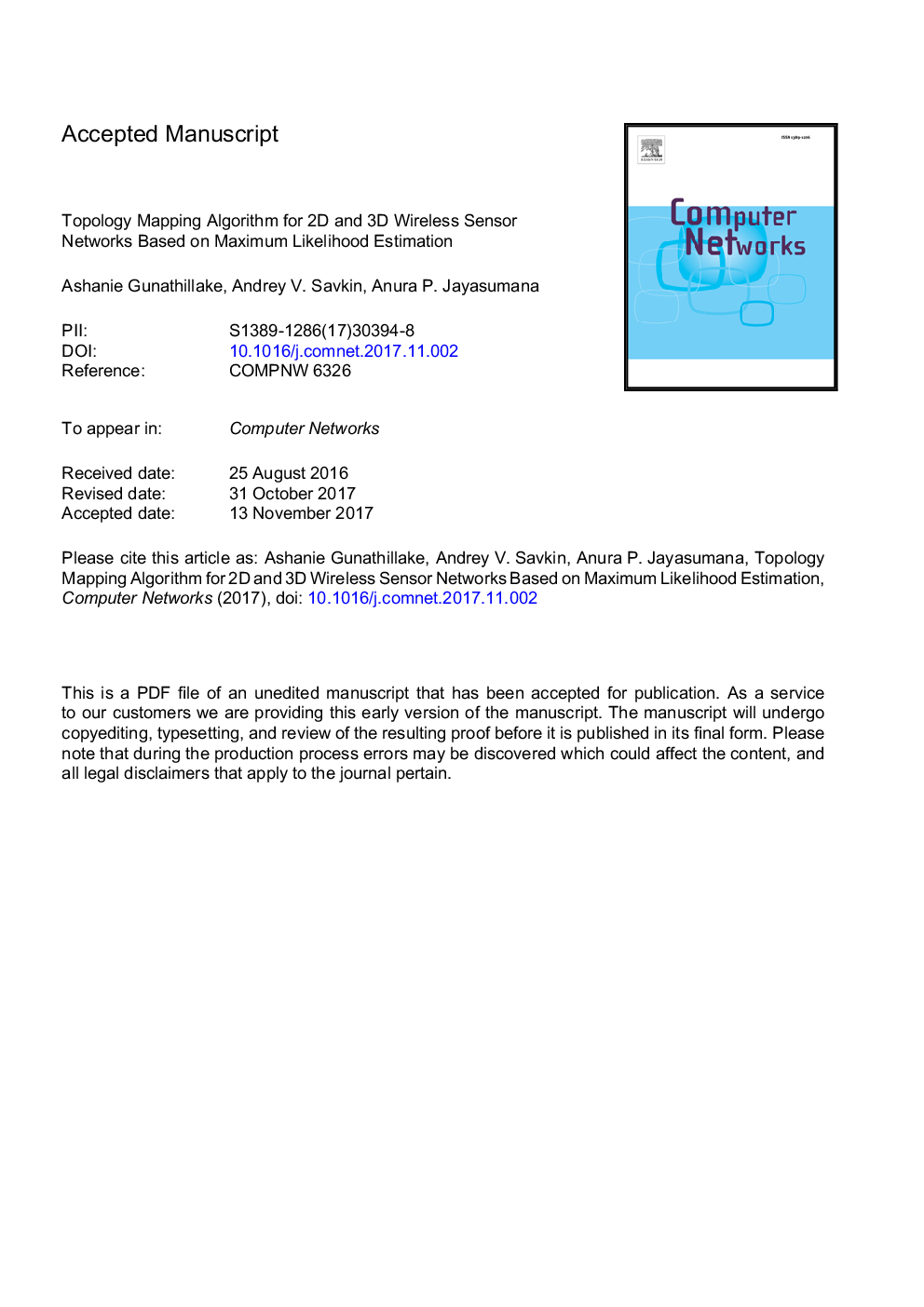 Topology mapping algorithm for 2D and 3D Wireless Sensor Networks based on maximum likelihood estimation