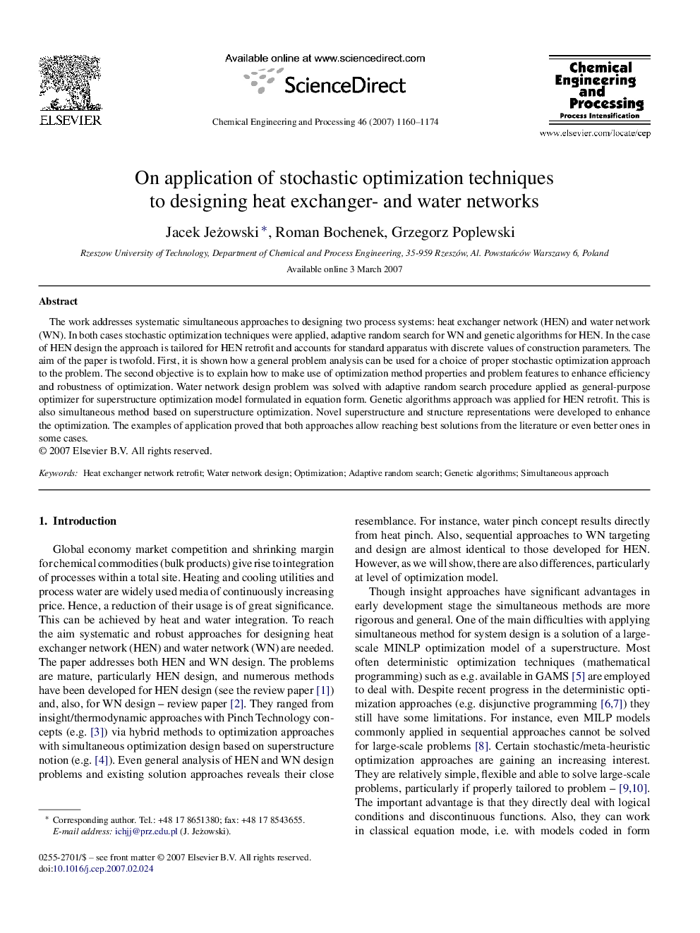 On application of stochastic optimization techniques to designing heat exchanger- and water networks