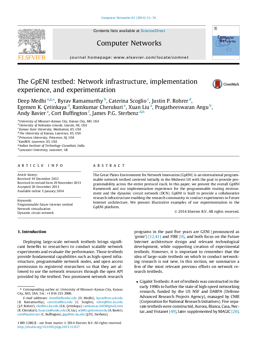 The GpENI testbed: Network infrastructure, implementation experience, and experimentation