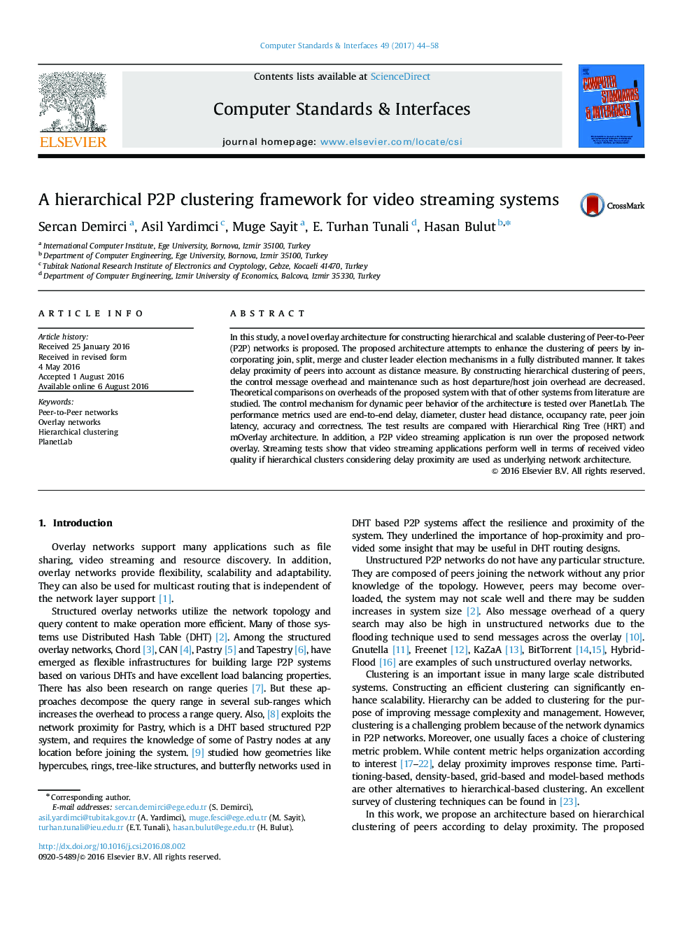 A hierarchical P2P clustering framework for video streaming systems