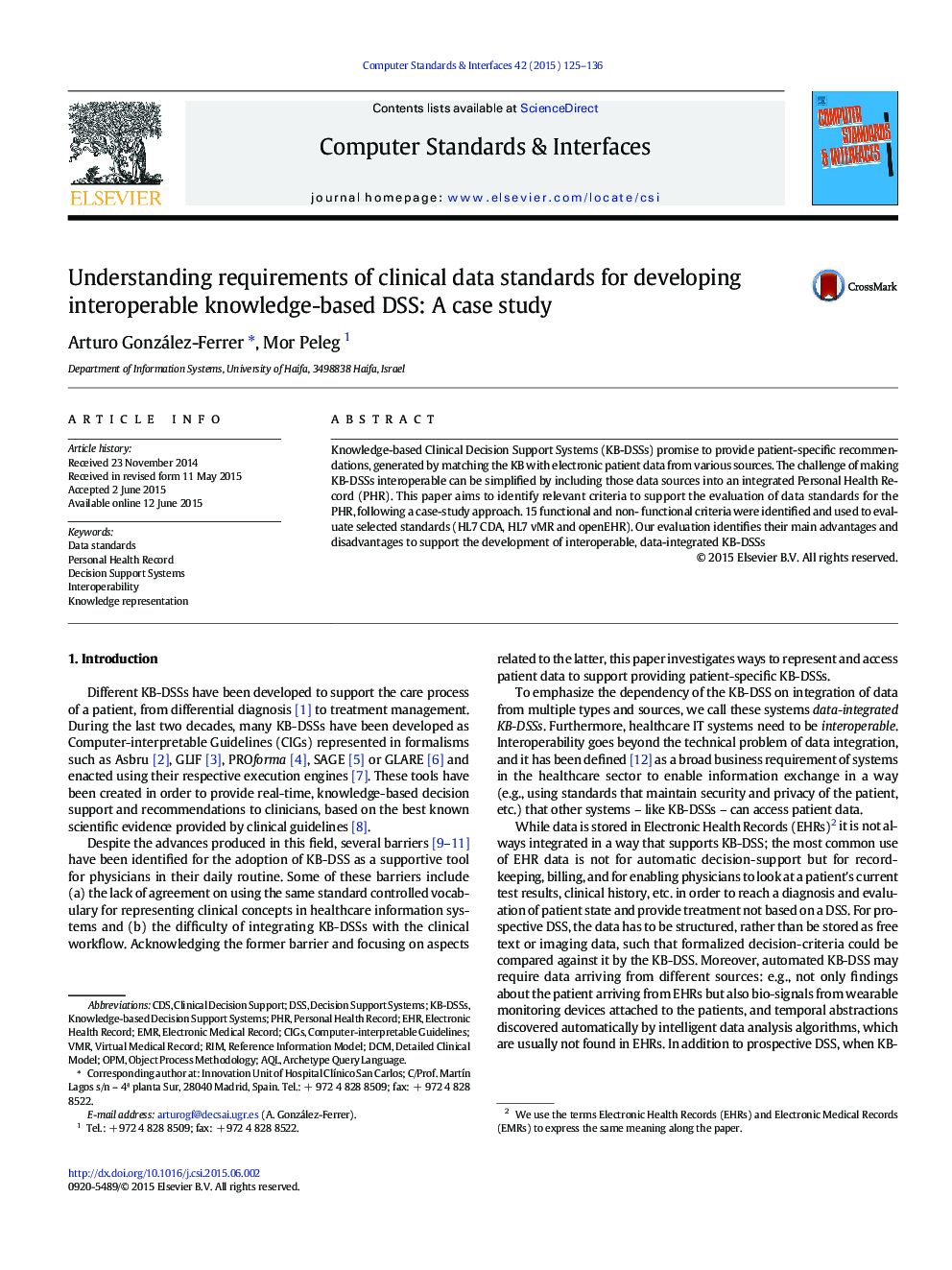 Understanding requirements of clinical data standards for developing interoperable knowledge-based DSS: A case study