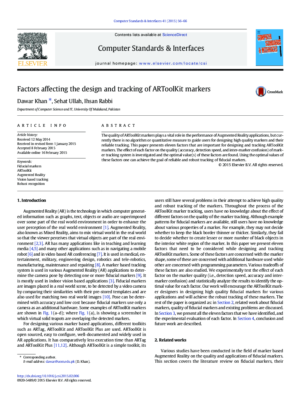 Factors affecting the design and tracking of ARToolKit markers