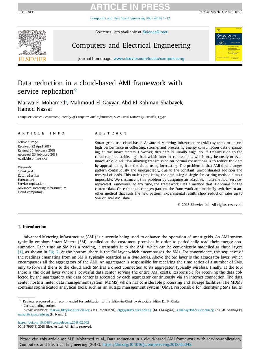 Data reduction in a cloud-based AMI framework with service-replication