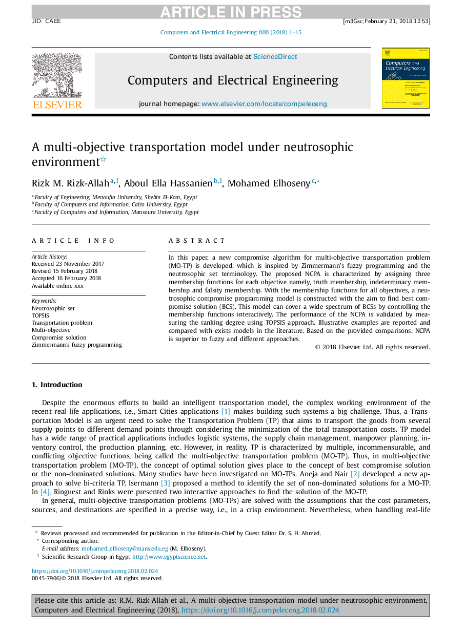 A multi-objective transportation model under neutrosophic environment