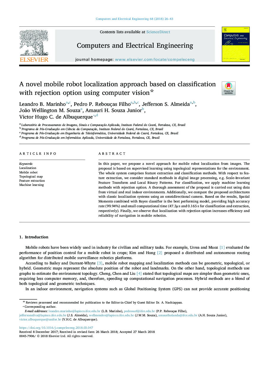 A novel mobile robot localization approach based on classification with rejection option using computer vision