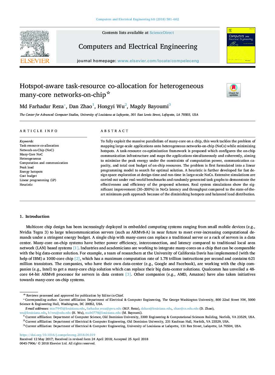 Hotspot-aware task-resource co-allocation for heterogeneous many-core networks-on-chip