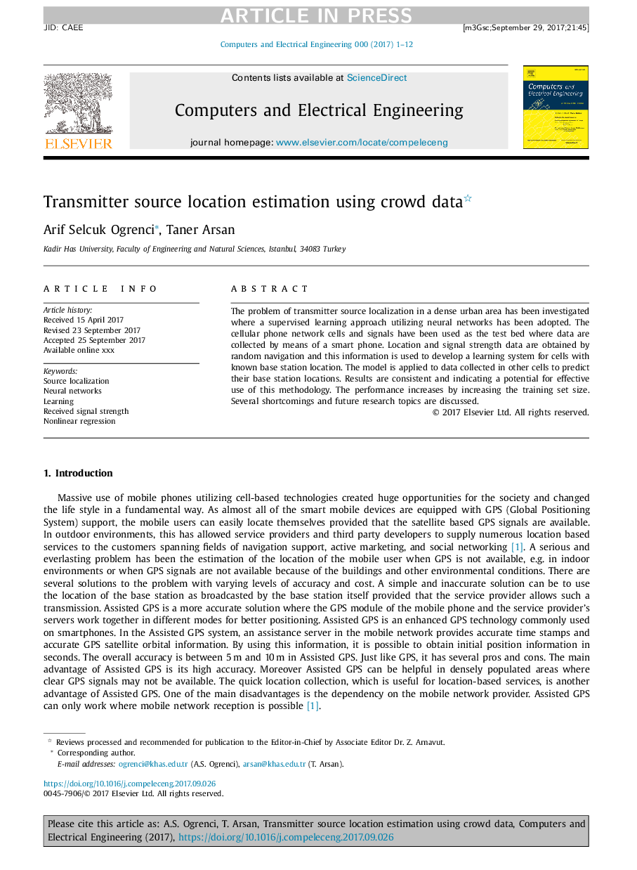 Transmitter source location estimation using crowd data