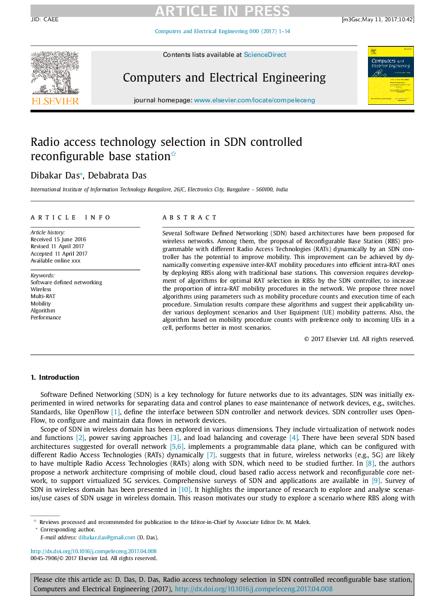 Radio access technology selection in SDN controlled reconfigurable base station