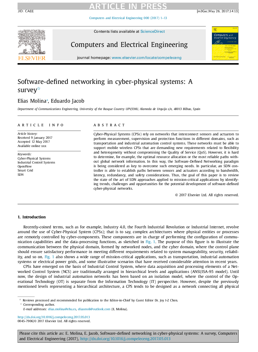 Software-defined networking in cyber-physical systems: A survey