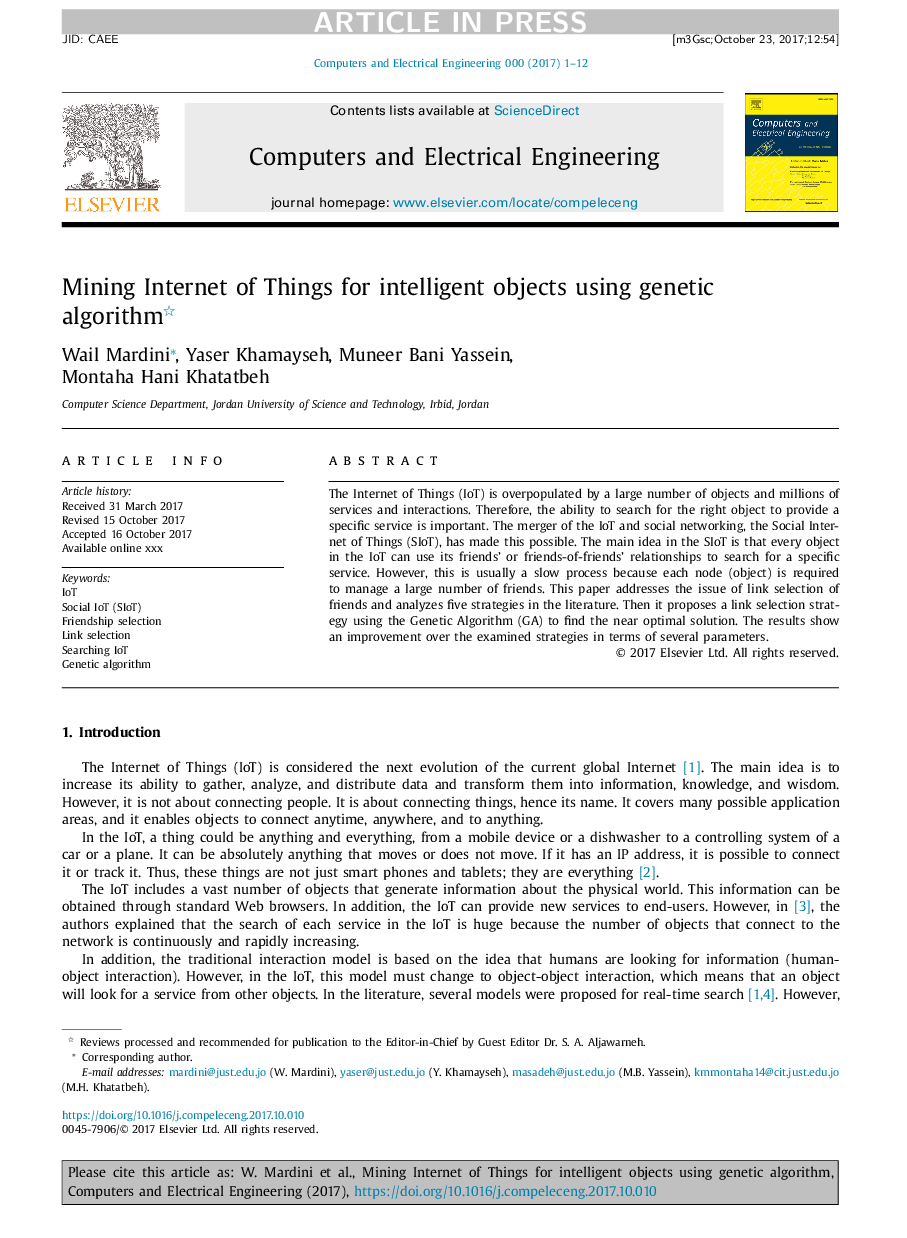 Mining Internet of Things for intelligent objects using genetic algorithm