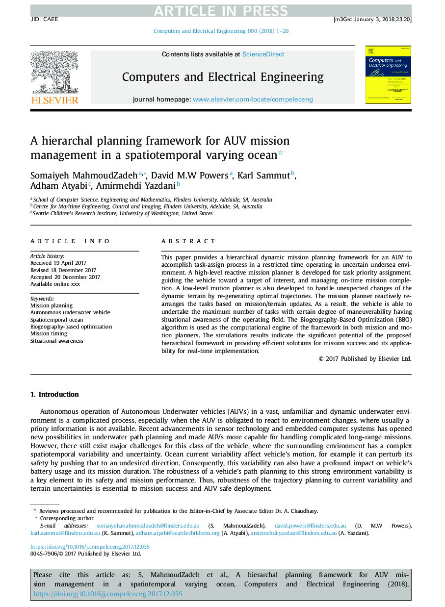 A hierarchal planning framework for AUV mission management in a spatiotemporal varying ocean