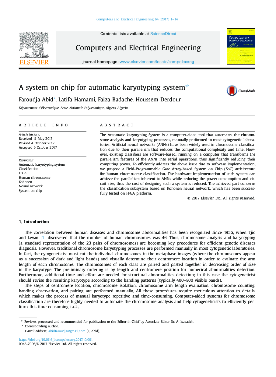 A system on chip for automatic karyotyping system