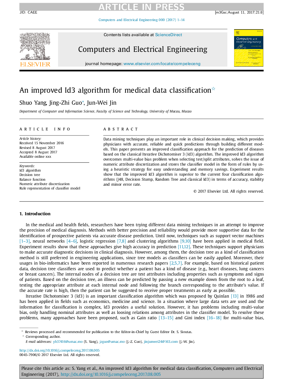 An improved Id3 algorithm for medical data classification