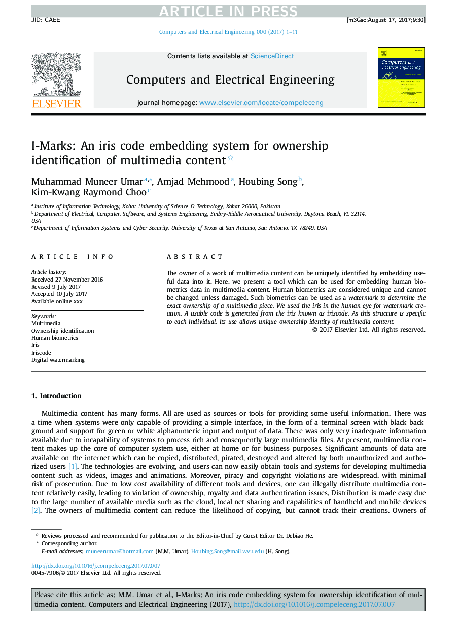 I-Marks: An iris code embedding system for ownership identification of multimedia content